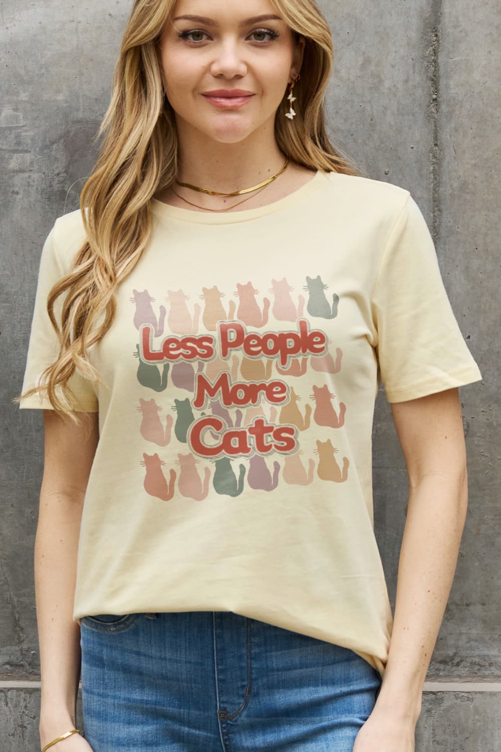 LESS PEOPLE MORE CATS Graphic Cotton Tee - Light Yellow / S - T-Shirts - Shirts & Tops - 13 - 2024