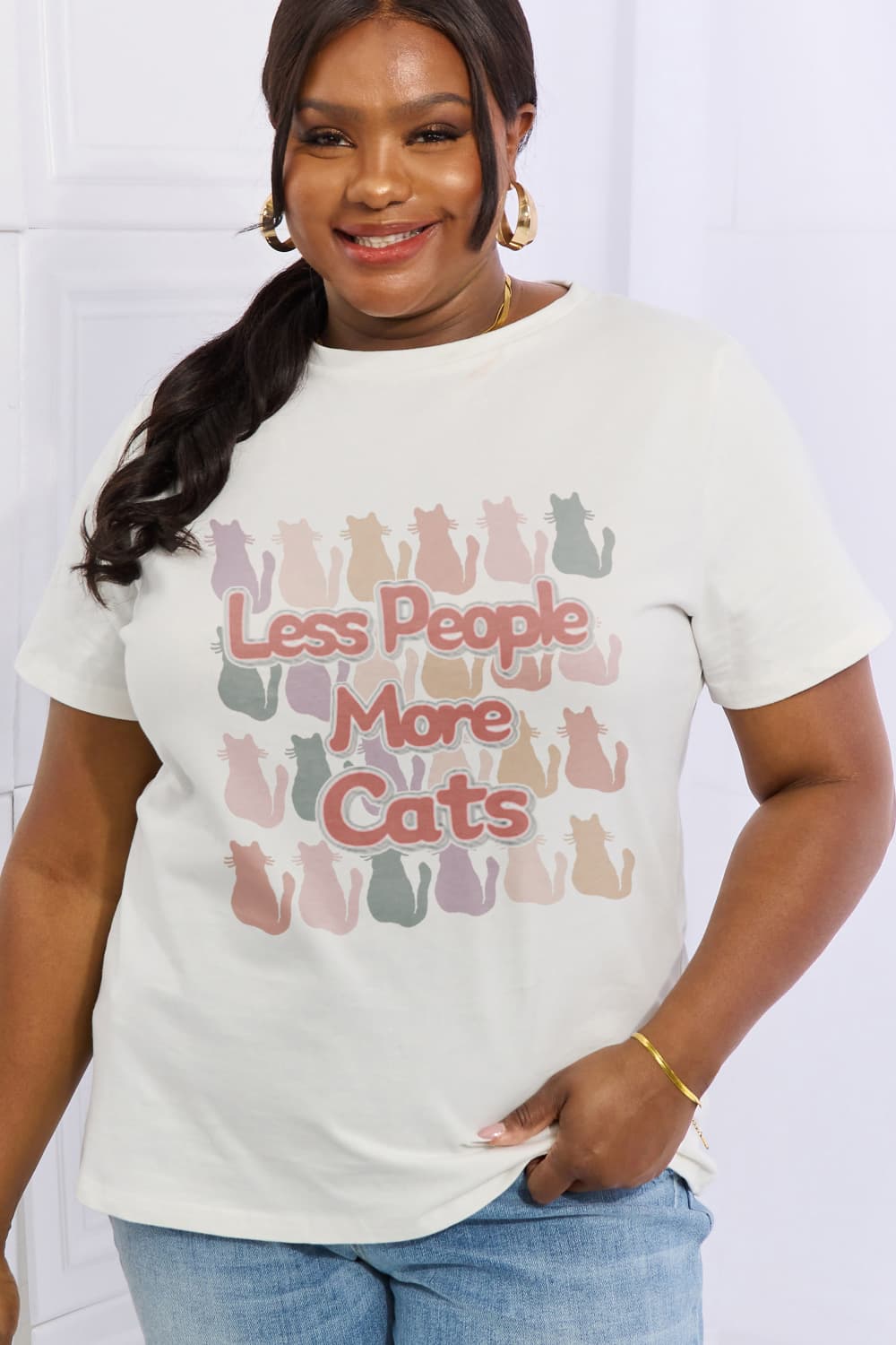 LESS PEOPLE MORE CATS Graphic Cotton Tee - T-Shirts - Shirts & Tops - 4 - 2024