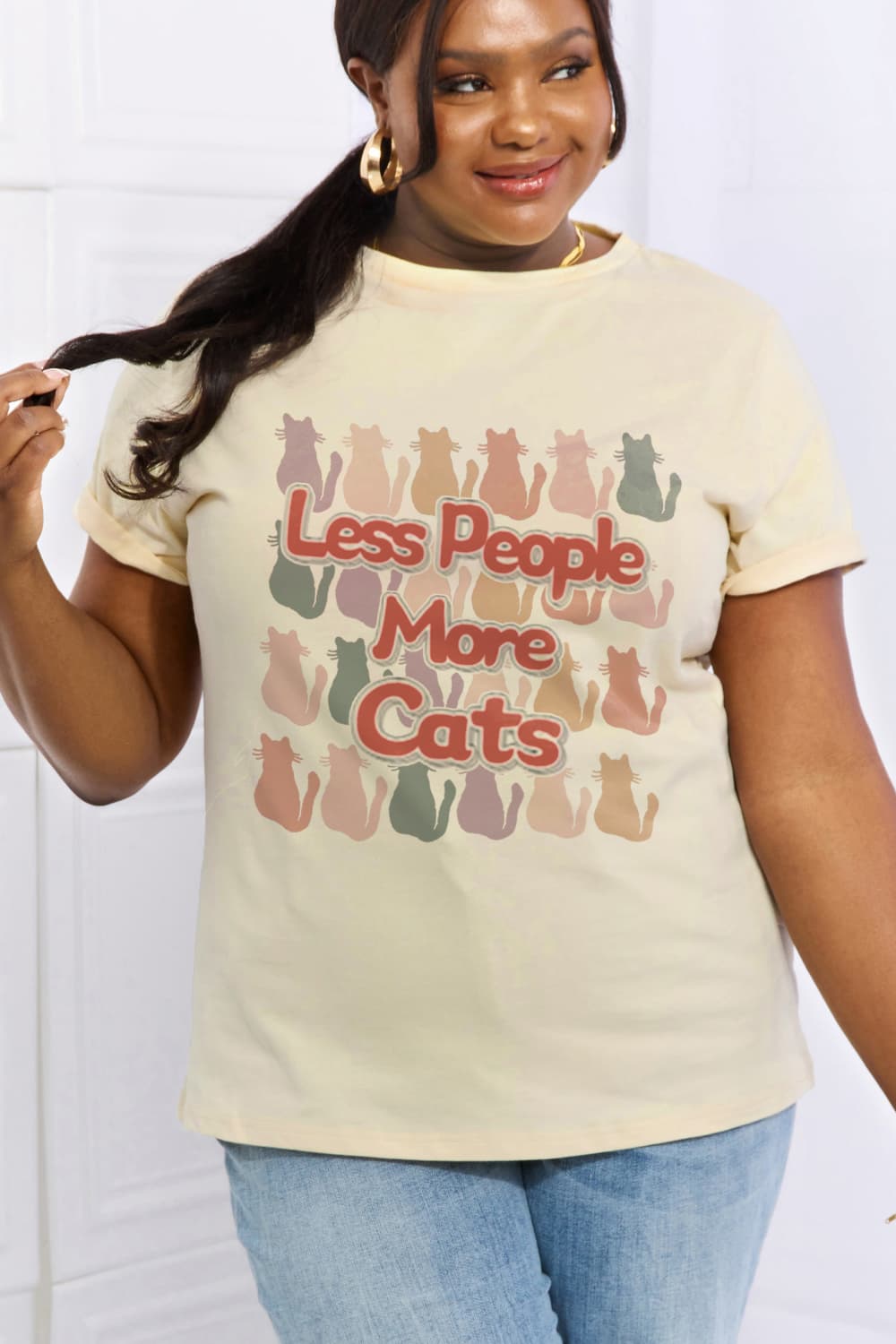 LESS PEOPLE MORE CATS Graphic Cotton Tee - T-Shirts - Shirts & Tops - 16 - 2024