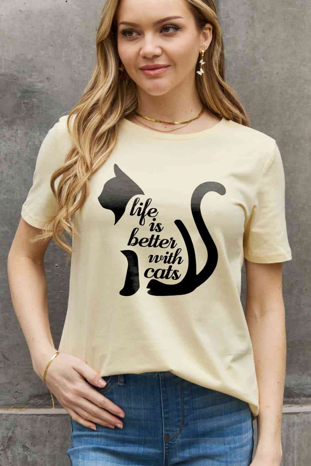 LIFE IS BETTER WITH CATS Graphic Cotton Tee - T-Shirts - Shirts & Tops - 5 - 2024