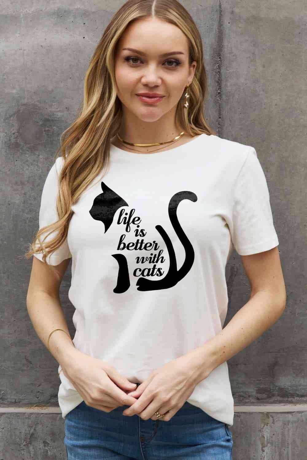 LIFE IS BETTER WITH CATS Graphic Cotton Tee - T-Shirts - Shirts & Tops - 8 - 2024