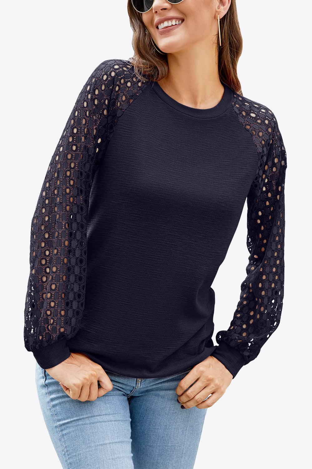 Long Raglan Sleeve Round Neck Tee - T-Shirts - Shirts & Tops - 5 - 2024