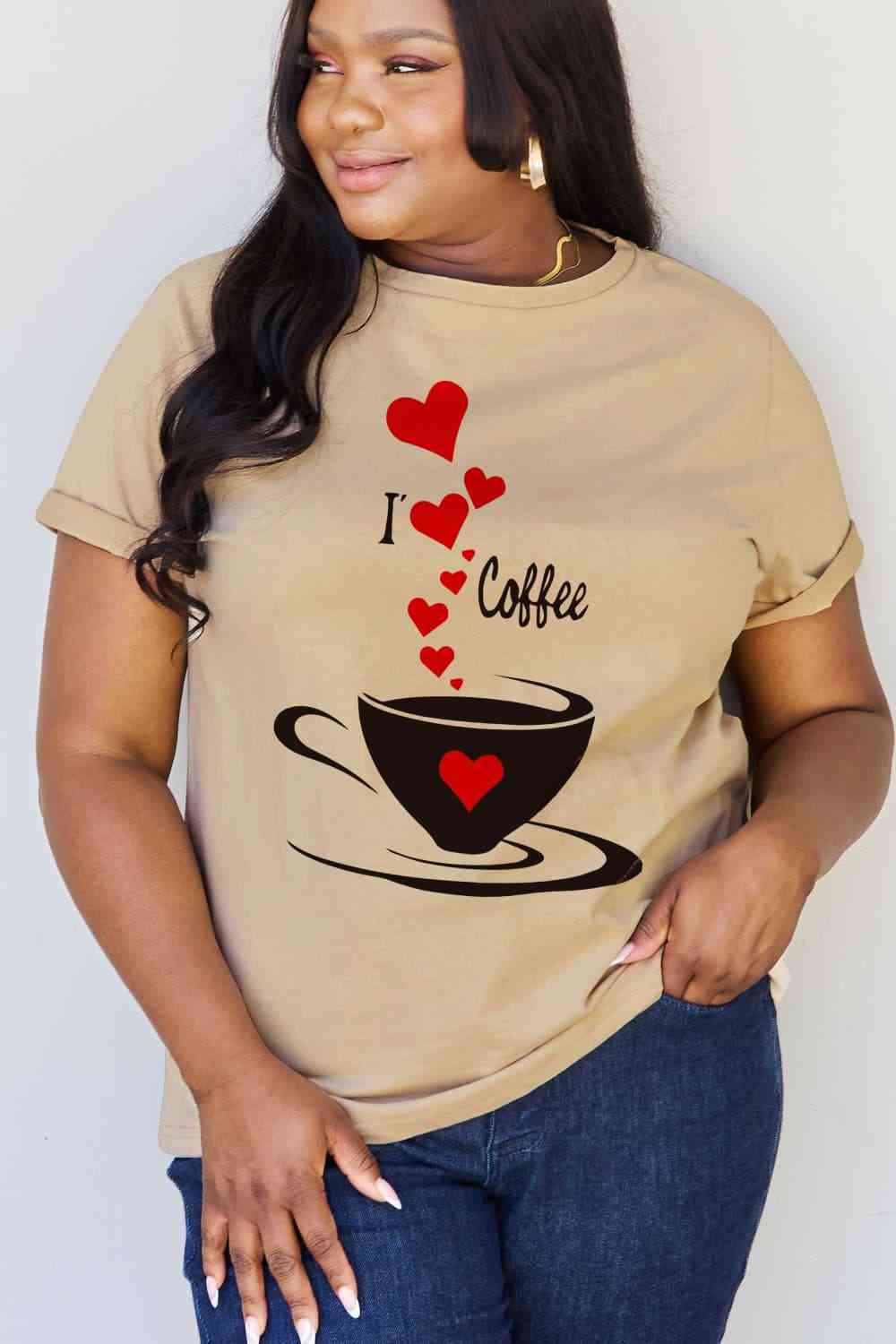 I LOVE COFFEE Graphic Cotton Tee - Taupe / S - T-Shirts - Shirts & Tops - 7 - 2024