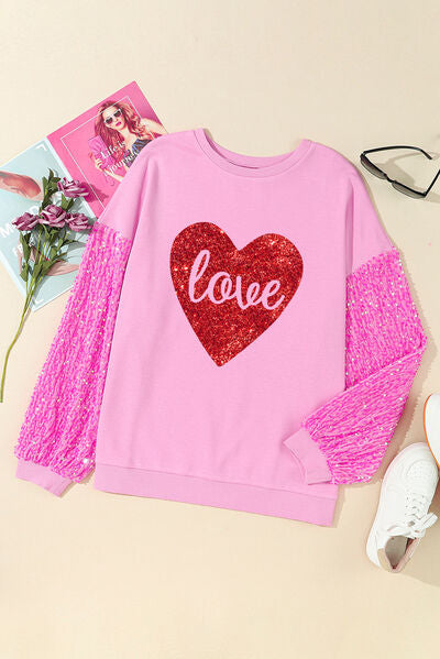 LOVE Heart Sequin Dropped Shoulder Sweatshirt - T-Shirts - Shirts & Tops - 3 - 2024