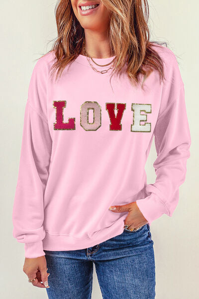 LOVE Patch Round Neck Dropped Shoulder Sweatshirt - T-Shirts - Shirts & Tops - 3 - 2024