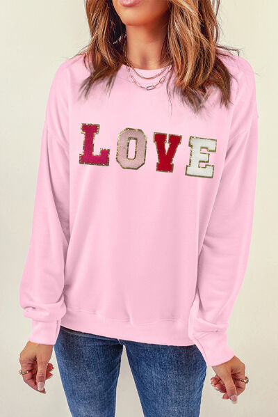 LOVE Patch Round Neck Dropped Shoulder Sweatshirt - T-Shirts - Shirts & Tops - 4 - 2024