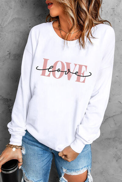 LOVE Round Neck Dropped Shoulder Sweatshirt - White / S - T-Shirts - Shirts & Tops - 1 - 2024