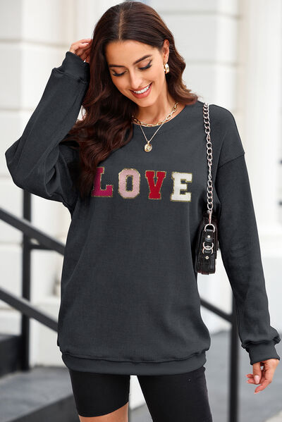 LOVE Round Neck Dropped Shoulder Sweatshirt - Black / S - T-Shirts - Shirts & Tops - 1 - 2024