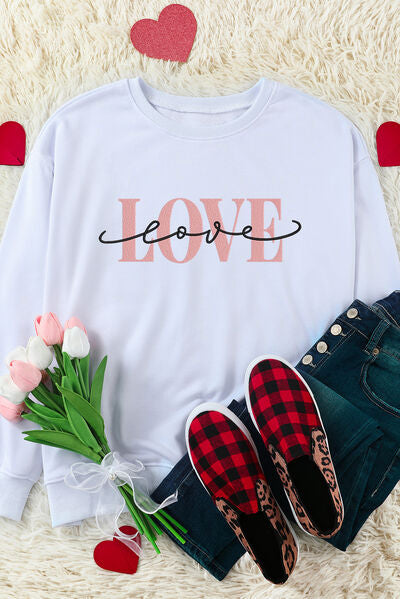LOVE Round Neck Dropped Shoulder Sweatshirt - T-Shirts - Shirts & Tops - 5 - 2024