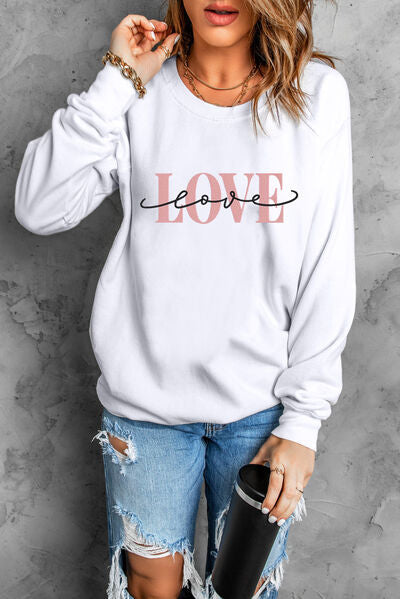 LOVE Round Neck Dropped Shoulder Sweatshirt - T-Shirts - Shirts & Tops - 3 - 2024