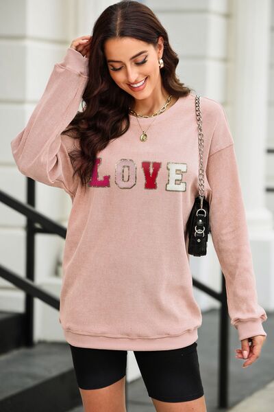 LOVE Round Neck Dropped Shoulder Sweatshirt - Dusty Pink / S - T-Shirts - Shirts & Tops - 4 - 2024