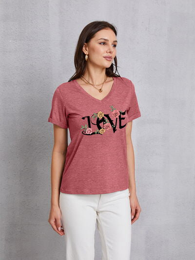 LOVE V-Neck Short Sleeve T-Shirt - Light Mauve / S - T-Shirts - Shirts & Tops - 13 - 2024