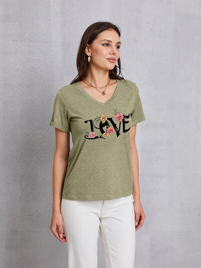 LOVE V-Neck Short Sleeve T-Shirt - Sage / S - T-Shirts - Shirts & Tops - 7 - 2024