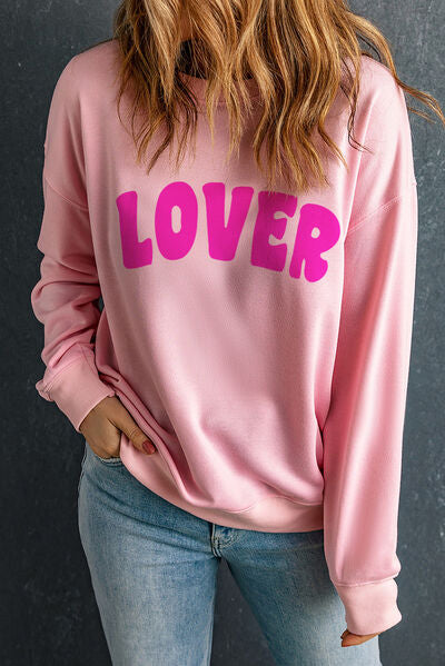 LOVER Round Neck Dropped Shoulder Sweatshirt - Blush Pink / S - T-Shirts - Shirts & Tops - 1 - 2024