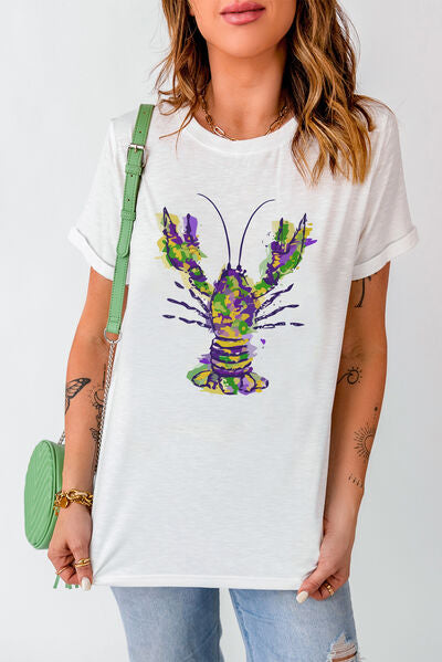 Mardi Gras Lobster Round Neck T-Shirt - White / S - T-Shirts - Shirts & Tops - 1 - 2024