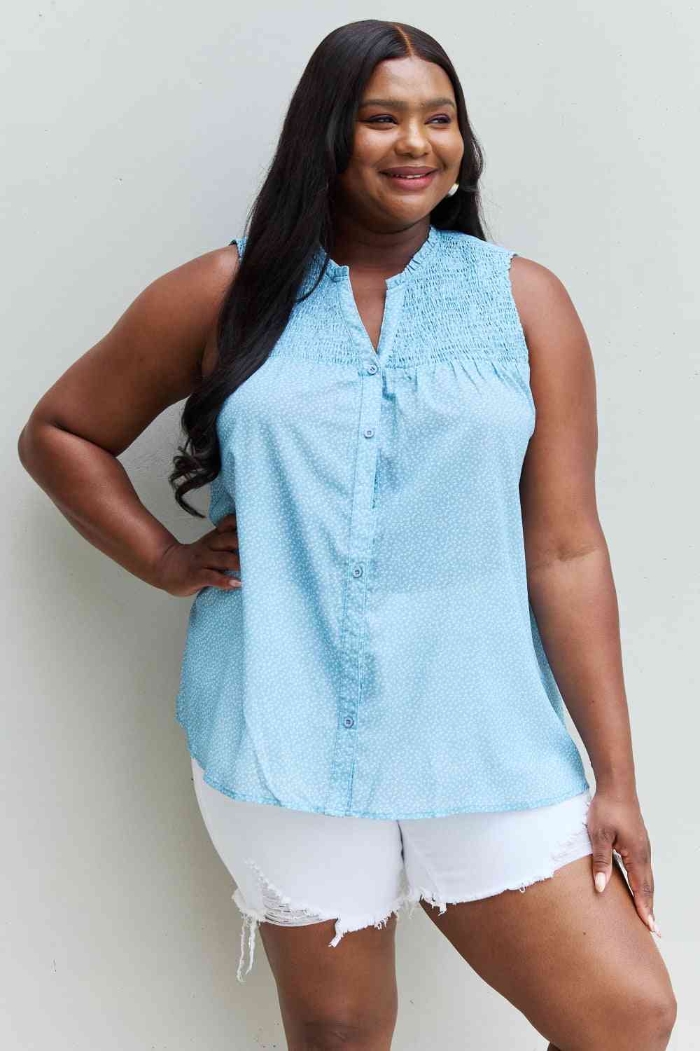 She Means Business Full Size Ruffled Floral Flare Shirt - Pastel Blue / S - T-Shirts - Shirts & Tops - 1 - 2024