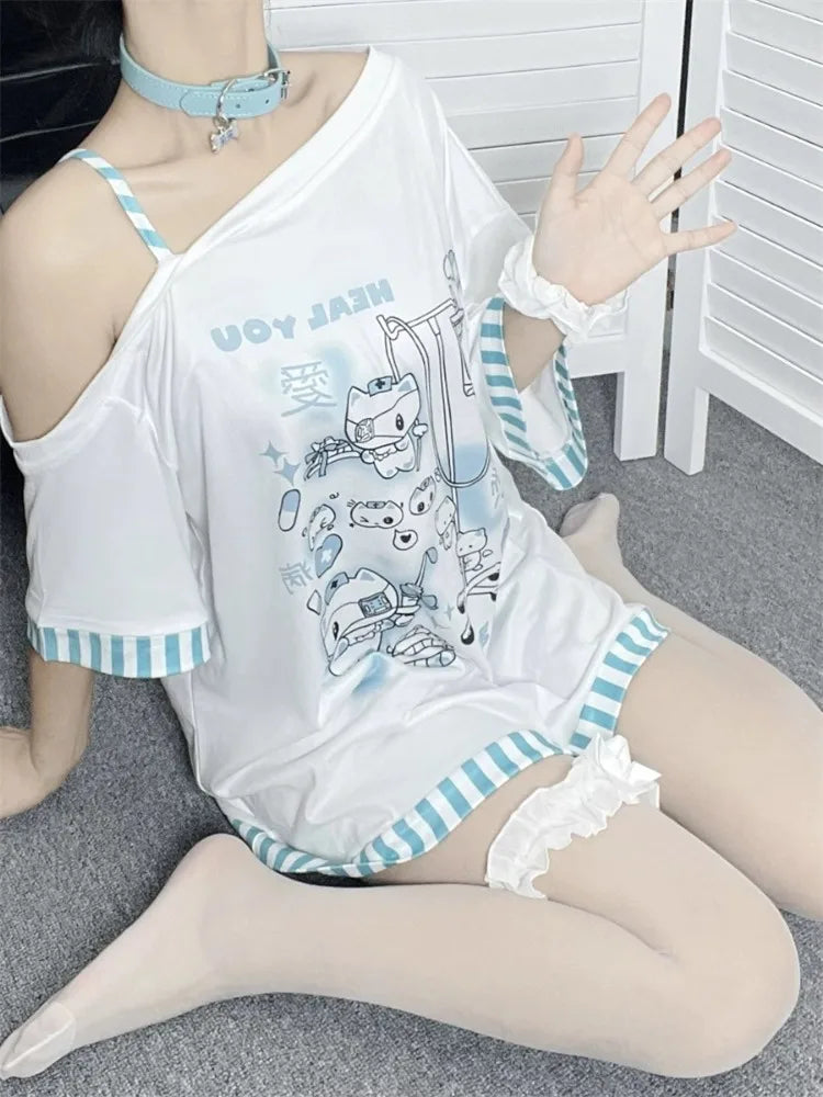 Medical Meow Tee – Kawaii Nurse Cat Graphic Oversized T-Shirt - T-Shirts - Shirts & Tops - 4 - 2024