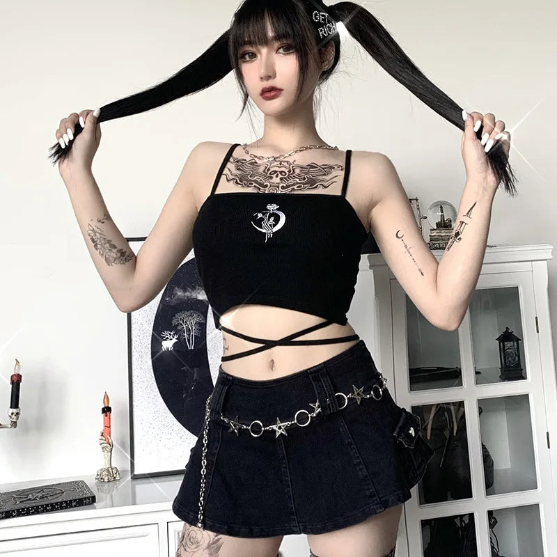 Midnight Moon Gothic Wrap Crop Top - T-Shirts - Tank Tops - 4 - 2024