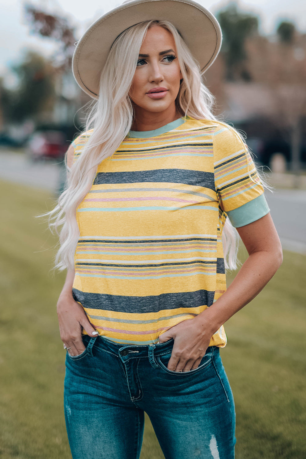 Multicolored Striped Round Neck Tee Shirt - T-Shirts - Shirts & Tops - 3 - 2024