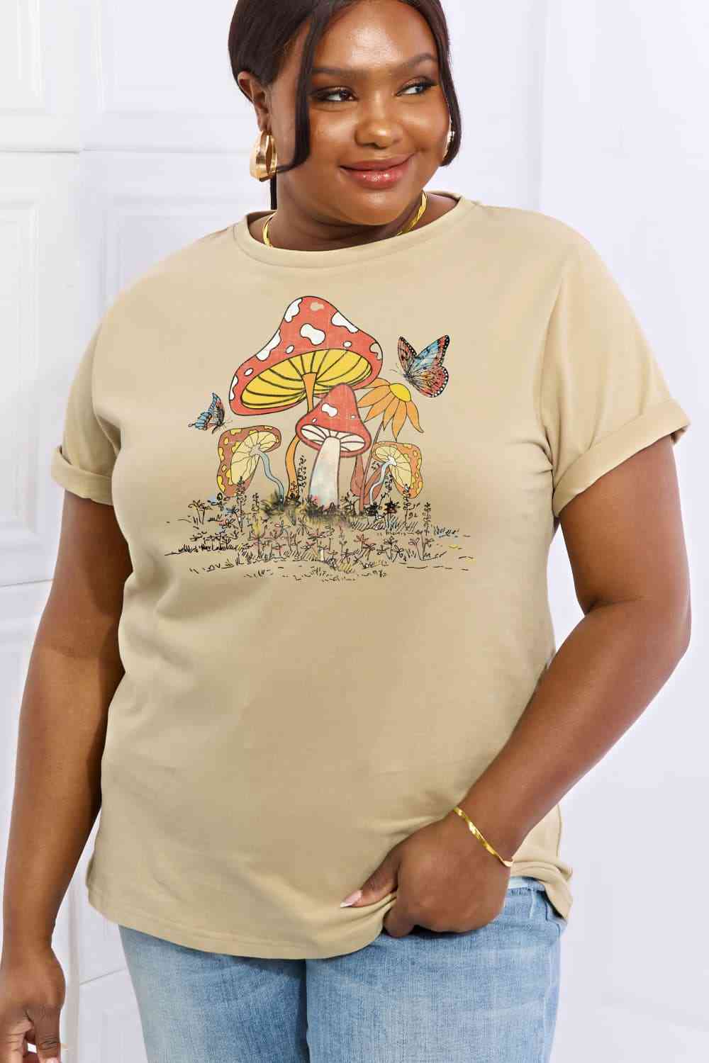 Mushroom & Butterfly Graphic Cotton T-Shirt - T-Shirts - Shirts & Tops - 4 - 2024