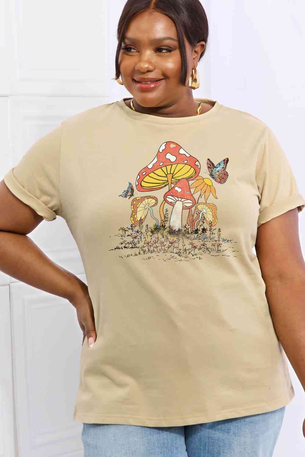 Mushroom & Butterfly Graphic Cotton T-Shirt - T-Shirts - Shirts & Tops - 5 - 2024