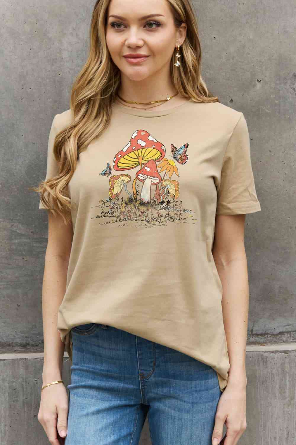 Mushroom & Butterfly Graphic Cotton T-Shirt - T-Shirts - Shirts & Tops - 3 - 2024