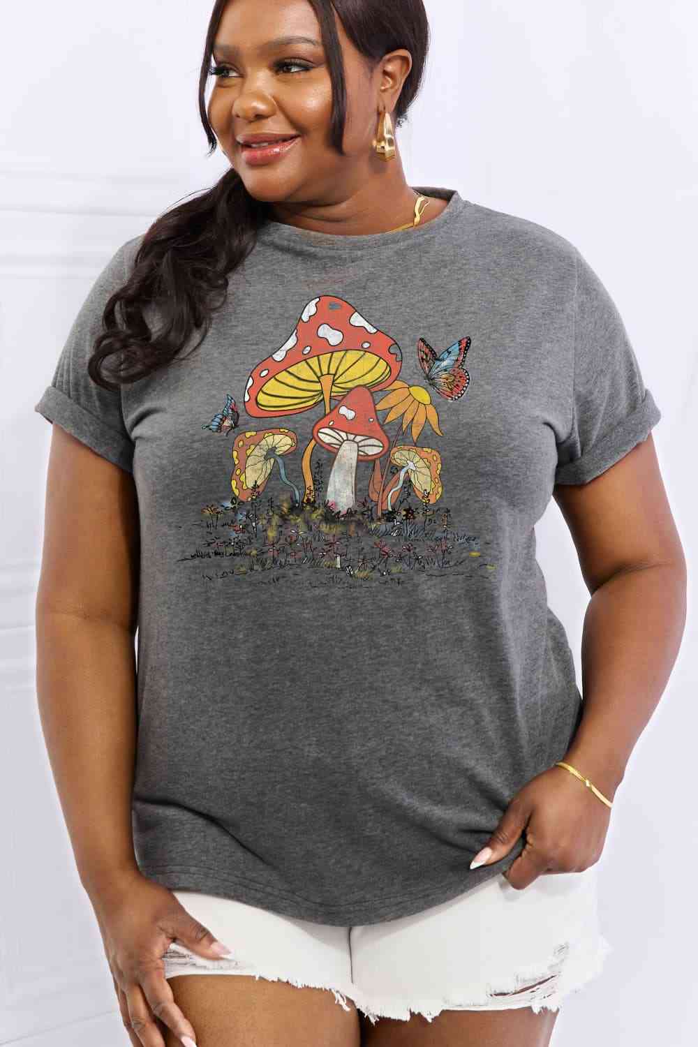 Mushroom & Butterfly Graphic Cotton T-Shirt - T-Shirts - Shirts & Tops - 11 - 2024