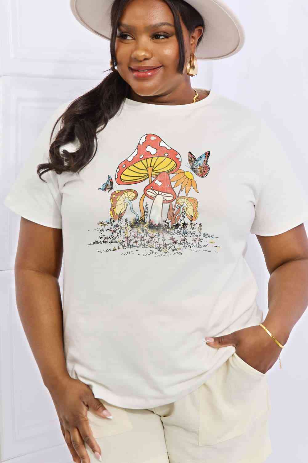 Mushroom & Butterfly Graphic Cotton T-Shirt - T-Shirts - Shirts & Tops - 17 - 2024