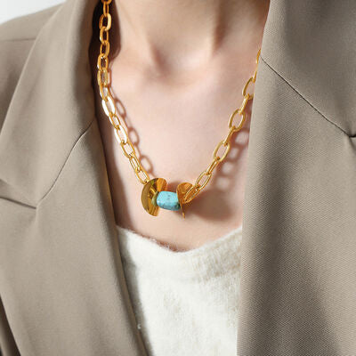 Natural Stone Pendant Titanium Steel Necklace - Pastel Blue / One Size - T-Shirts - Necklaces - 4 - 2024
