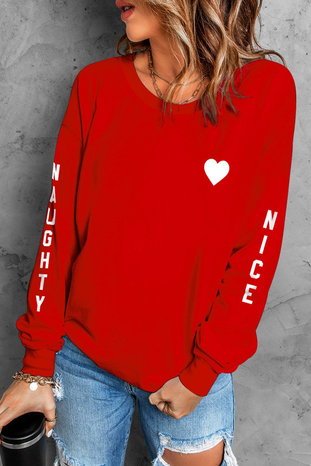 NAUGHTY NICE Heart Graphic Sweatshirt - Red / S - T-Shirts - Shirts & Tops - 1 - 2024