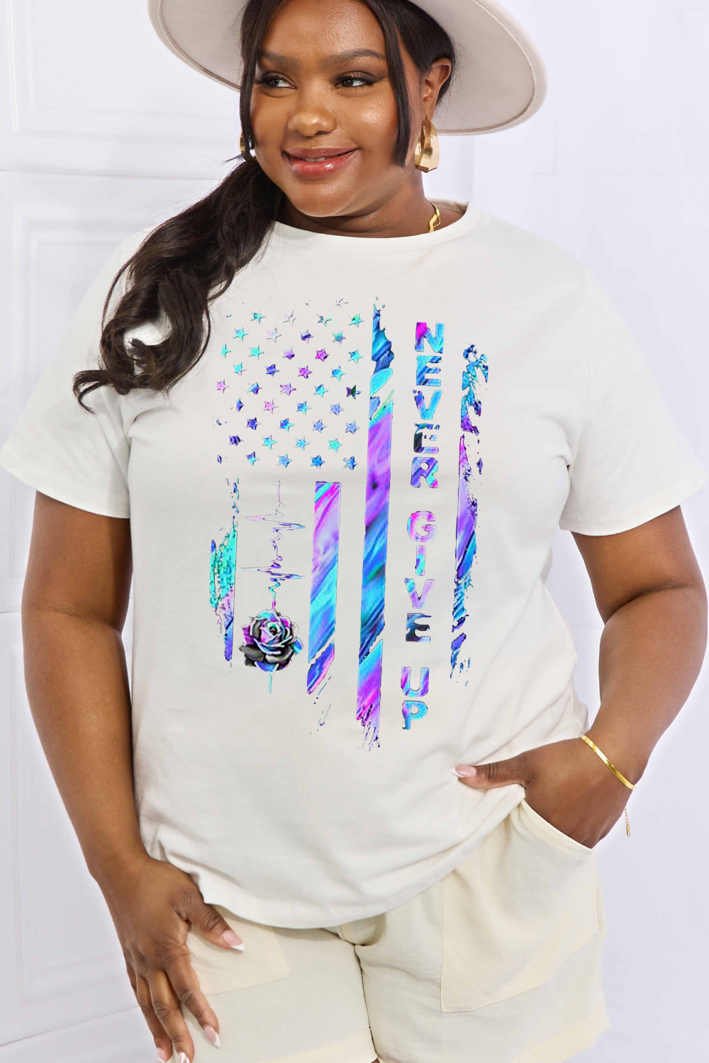 NEVER GIVE UP Graphic Cotton Tee - T-Shirts - Shirts & Tops - 20 - 2024