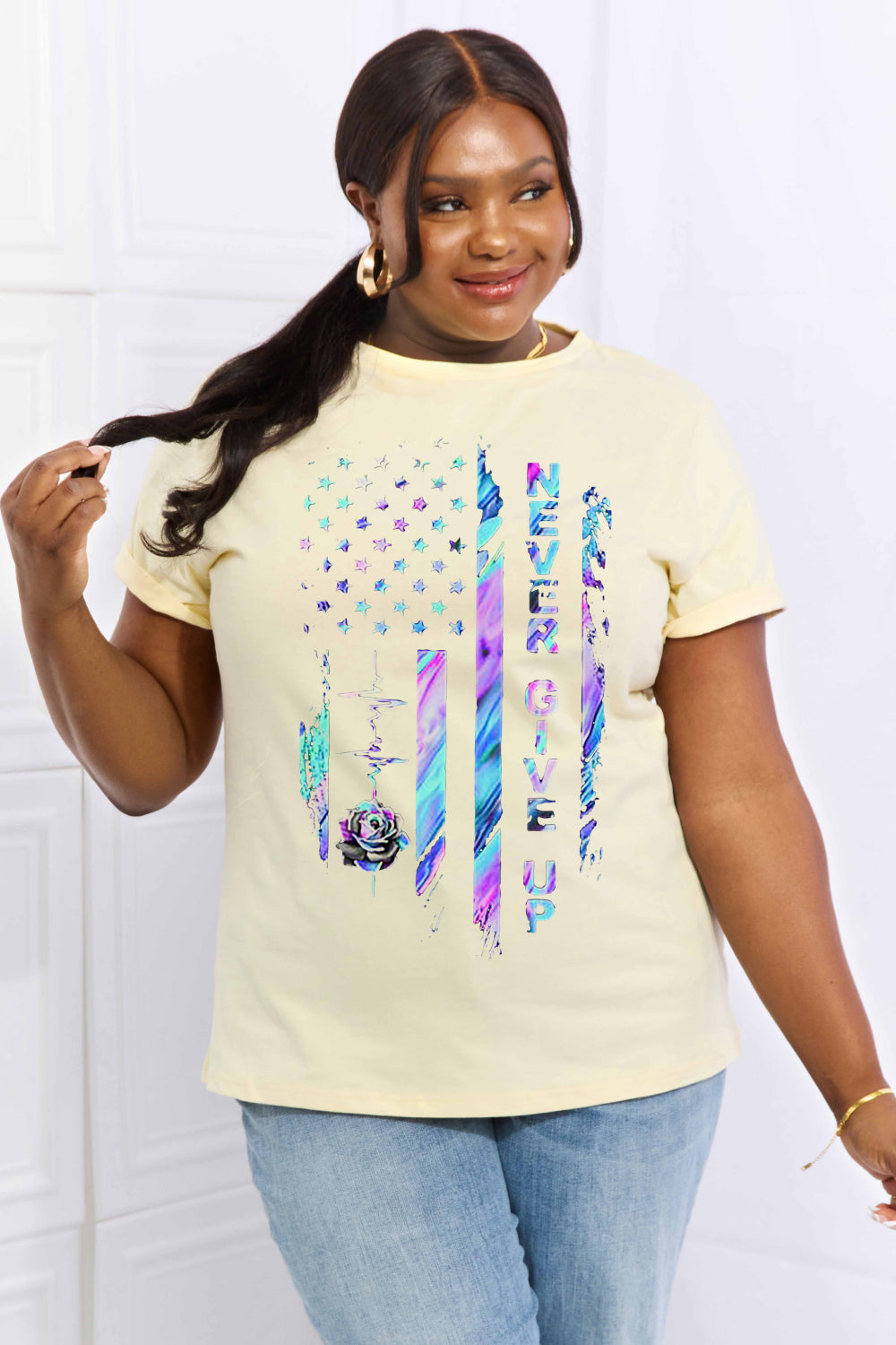 NEVER GIVE UP Graphic Cotton Tee - T-Shirts - Shirts & Tops - 8 - 2024