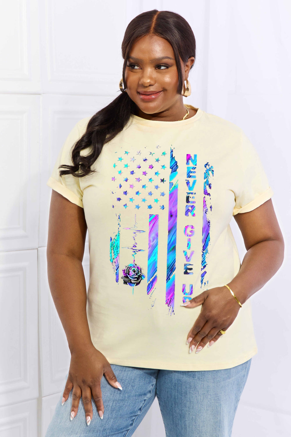 NEVER GIVE UP Graphic Cotton Tee - T-Shirts - Shirts & Tops - 9 - 2024