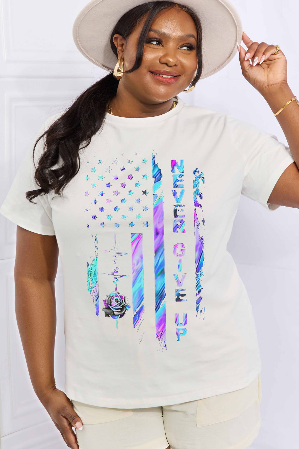 NEVER GIVE UP Graphic Cotton Tee - T-Shirts - Shirts & Tops - 21 - 2024