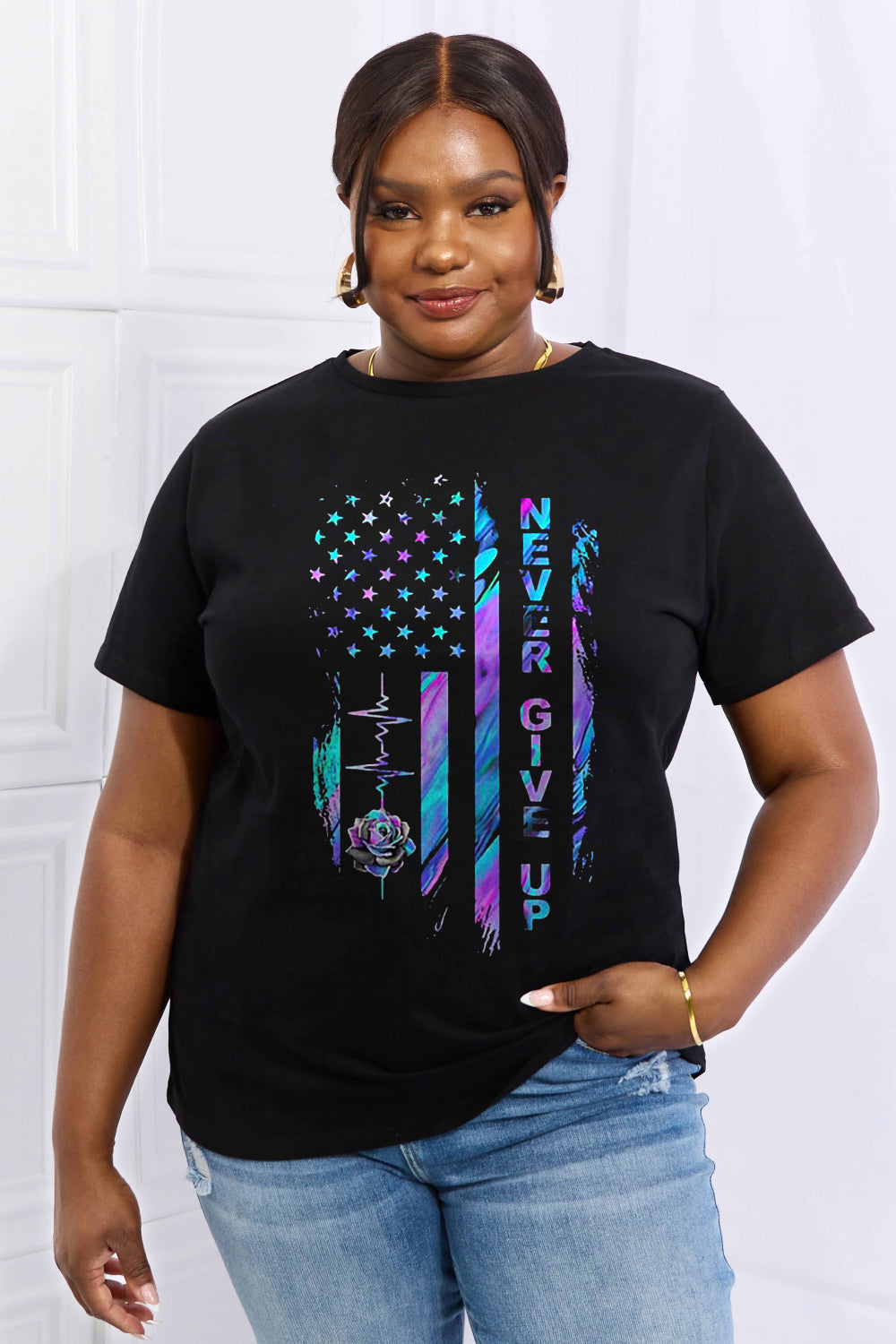 NEVER GIVE UP Graphic Cotton Tee - T-Shirts - Shirts & Tops - 15 - 2024