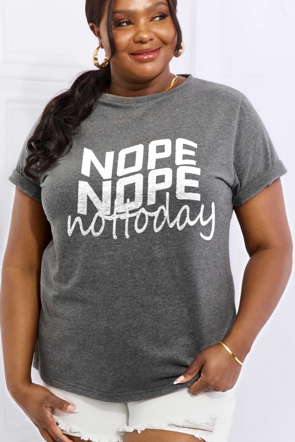 NOPE NOPE NOT TODAY Graphic Cotton Tee - Gray / S - T-Shirts - Shirts & Tops - 13 - 2024