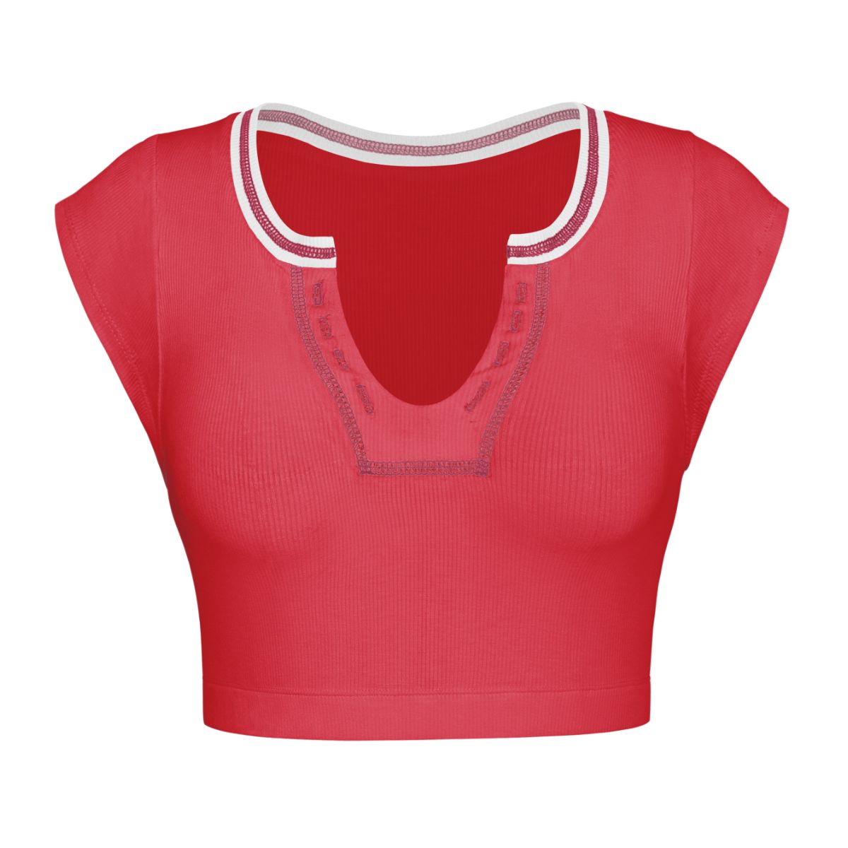 Notched Neck Cap Sleeve Cropped Tee - T-Shirts - Shirts & Tops - 17 - 2024