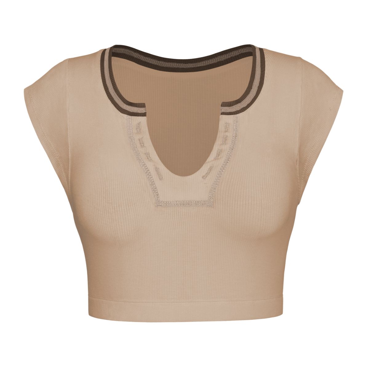 Notched Neck Cap Sleeve Cropped Tee - T-Shirts - Shirts & Tops - 11 - 2024