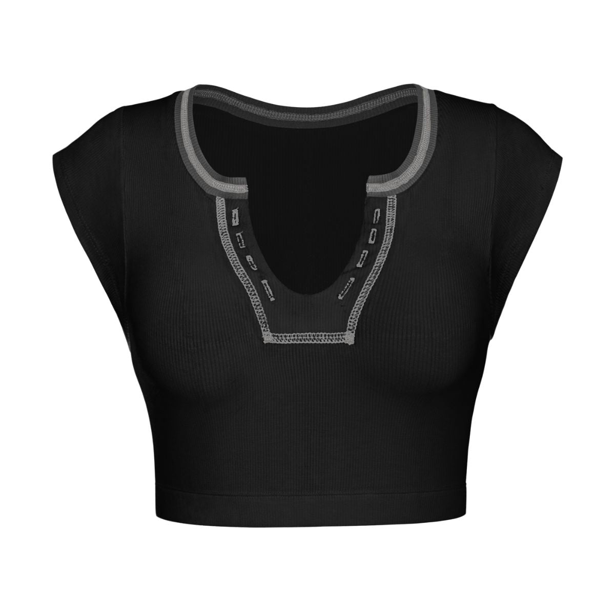 Notched Neck Cap Sleeve Cropped Tee - T-Shirts - Shirts & Tops - 5 - 2024