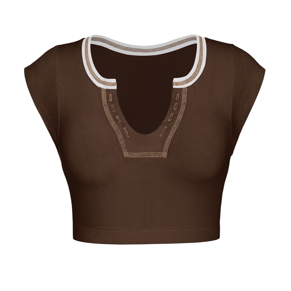 Notched Neck Cap Sleeve Cropped Tee - T-Shirts - Shirts & Tops - 3 - 2024