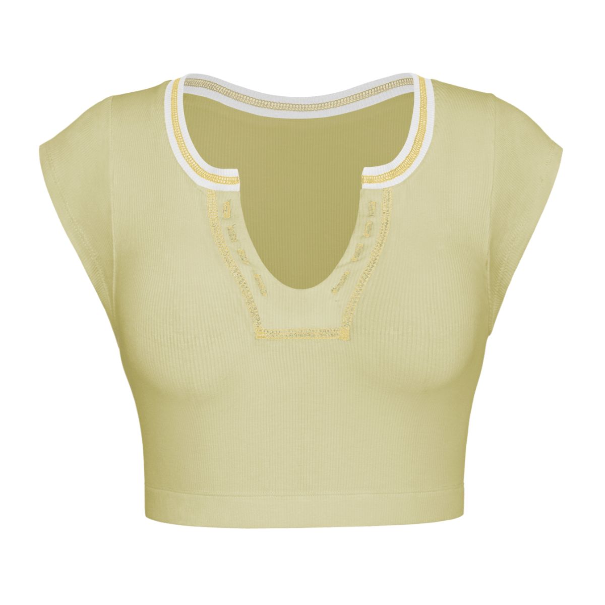 Notched Neck Cap Sleeve Cropped Tee - T-Shirts - Shirts & Tops - 20 - 2024