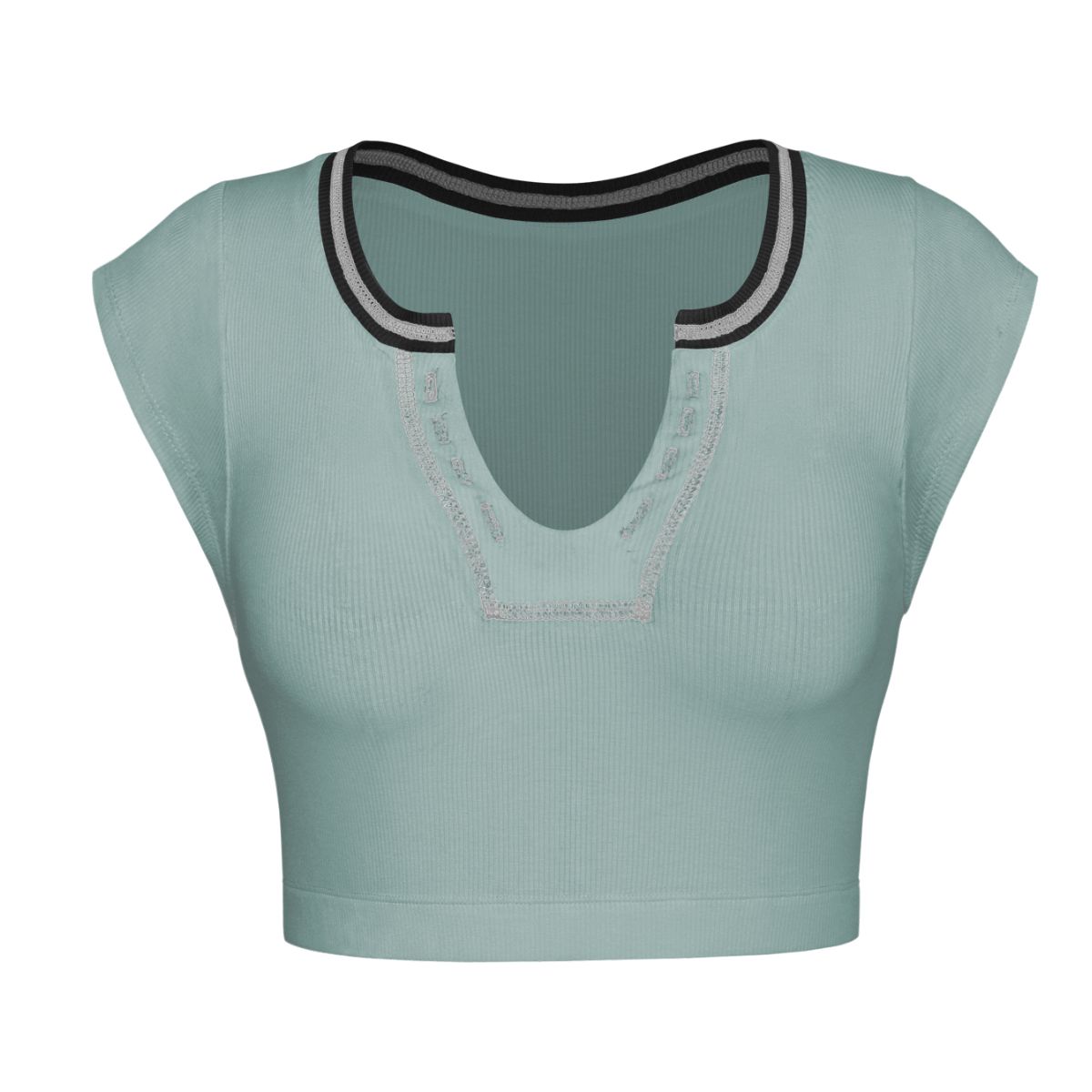 Notched Neck Cap Sleeve Cropped Tee - T-Shirts - Shirts & Tops - 14 - 2024