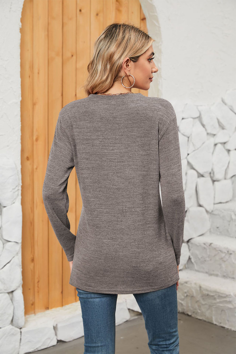 Notched Neck Long Sleeve T-Shirt - T-Shirts - Shirts & Tops - 15 - 2024