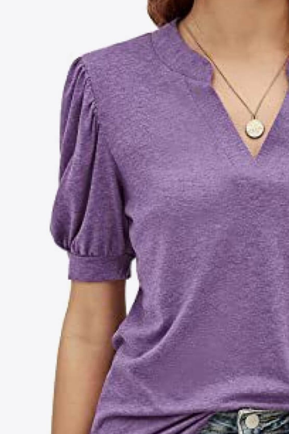 Notched Neck Puff Sleeve Tee - T-Shirts - Shirts & Tops - 3 - 2024