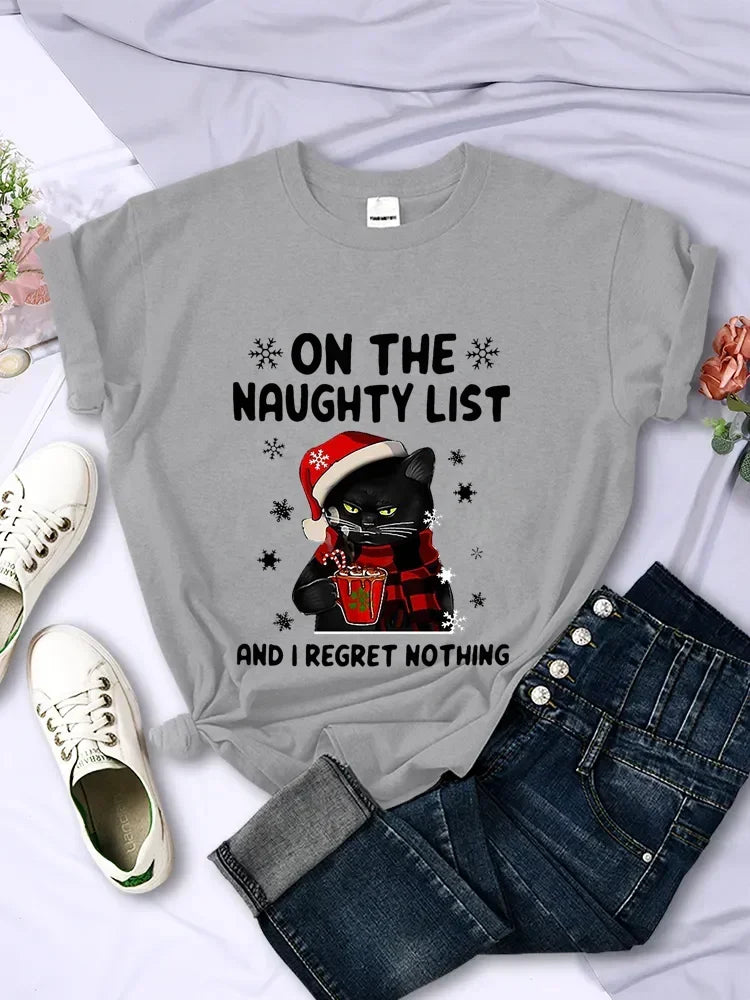 ’On the Naughty List’ Christmas Cat T-Shirt - Gray / XXS - T-Shirts - T-Shirts - 5 - 2024