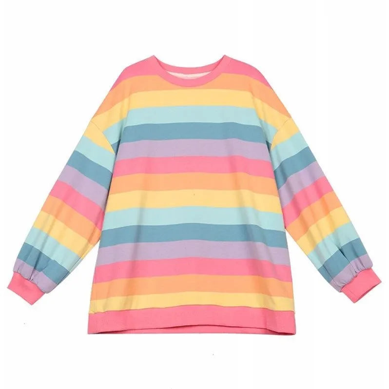 Oversized Pink Rainbow Striped T-Shirt - Pink / M - T-Shirts - Shirts & Tops - 5 - 2024