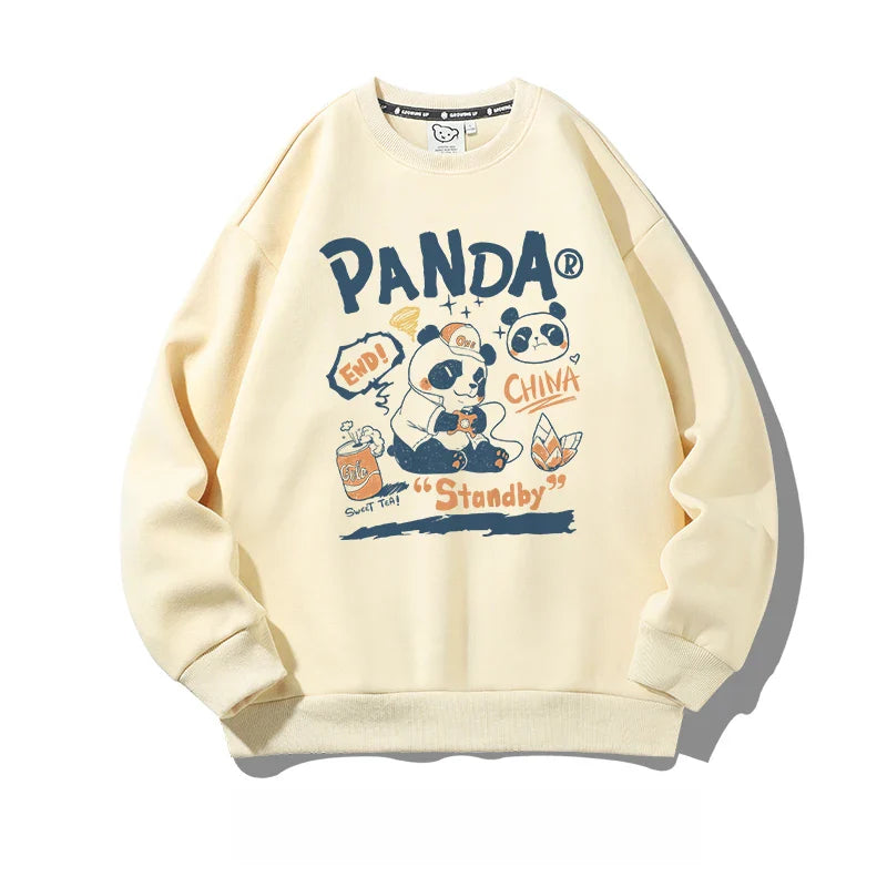 Panda CrewNeck Sweatshirt - Casual Thermal Long Sleeve Pullover - Beige / S / CHINA - T-Shirts - Shirts & Tops - 4