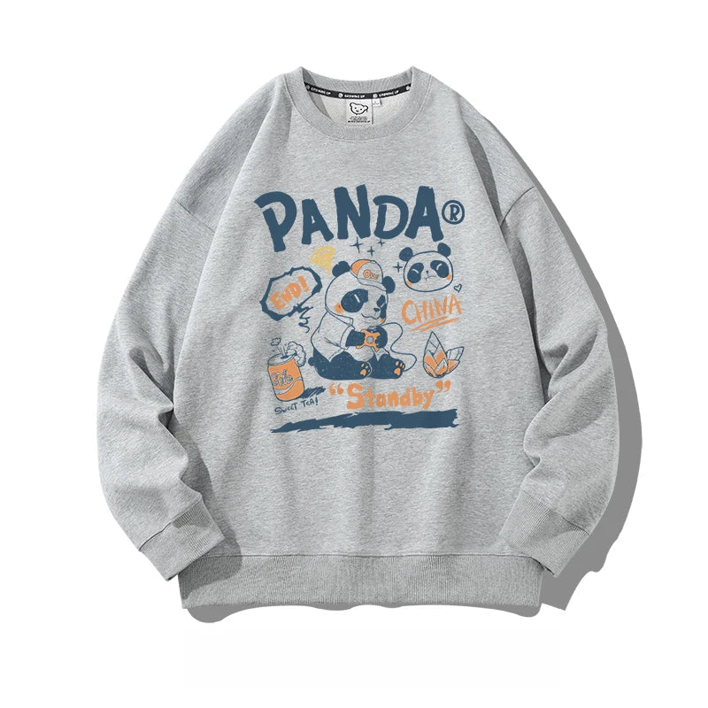 Panda CrewNeck Sweatshirt - Casual Thermal Long Sleeve Pullover - Light Gray / S / CHINA - T-Shirts - Shirts & Tops - 3
