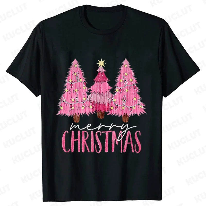 Pink Christmas Tree Graphic T-Shirt - Black / S - T-Shirts - T-Shirts - 10 - 2024