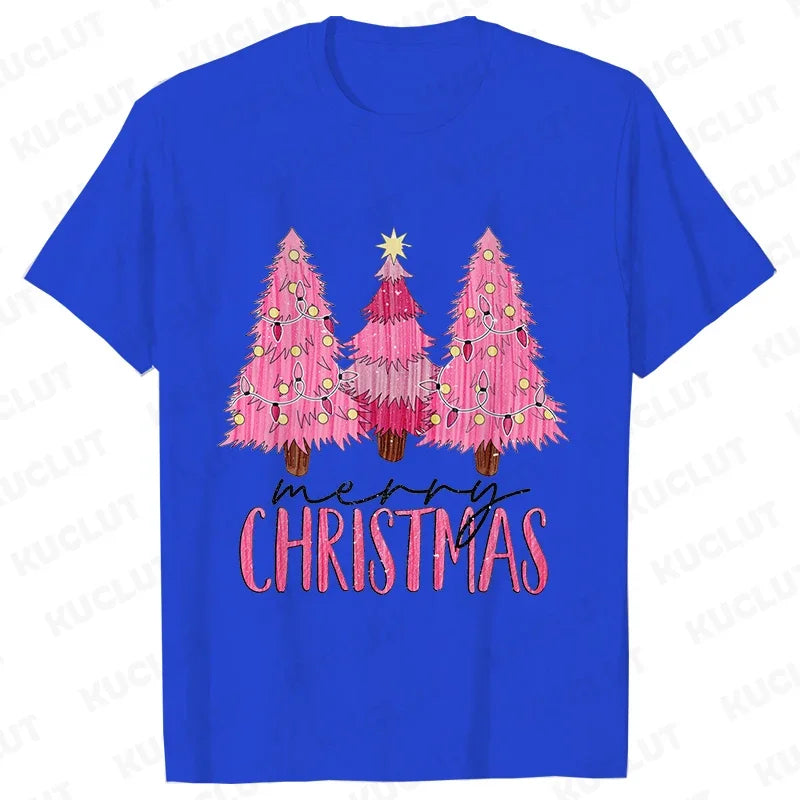 Pink Christmas Tree Graphic T-Shirt - Blue / S - T-Shirts - T-Shirts - 16 - 2024